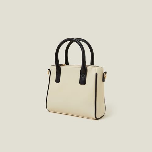 Accessorize London Women's Cream Two-Tone Faux Leather Handbag I Womens Bag| hand bags for women stylish, Cream, M