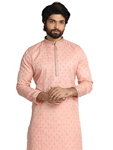 Manyavar Mens Silk Blend Kurta Long Sleeve Mandarin Collar Ethnic Engagement Wedding Party, Gajari, Medium