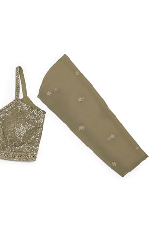 Soch Womens Georgette Embroidered Co-Ord Set With Mirror Work, Sap Green, XL