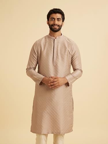 Manyavar Men's Art Silk Jacquard Textured Kurta Pajama Set (2pcs), Walnut, 2XL