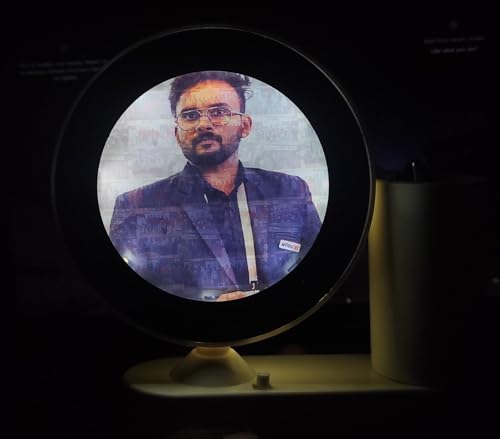 Customized Round LED Magic Mirror Photo Frame with Pen Stand – Personalized LED Light Picture Frame for Desk, Gifts for Couples, Anniversary, Wedding, Birthday (warm white Light Round Shaped)