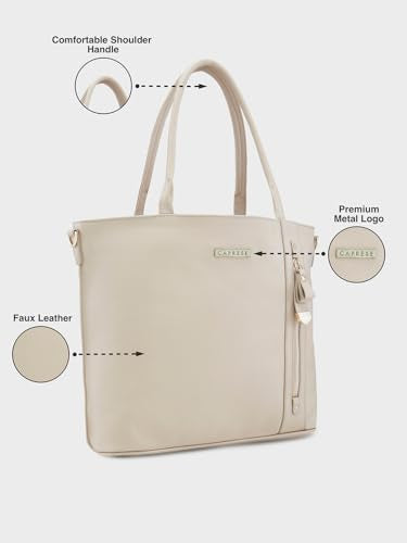 Caprese Gladys Tote Bag for Women with Multiple Pockets| Stylish and Functional Spacious Versatile Design Ideal for Work Everyday Outings and Travel, Skin, M