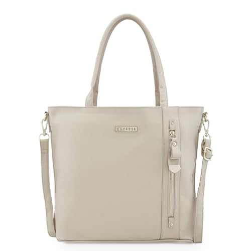 Caprese Gladys Tote Bag for Women with Multiple Pockets| Stylish and Functional Spacious Versatile Design Ideal for Work Everyday Outings and Travel, Skin, M