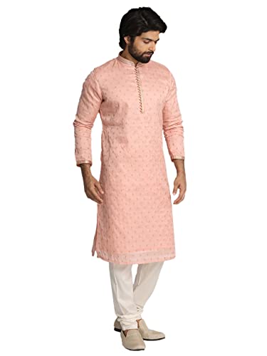 Manyavar Mens Silk Blend Kurta Long Sleeve Mandarin Collar Ethnic Engagement Wedding Party, Gajari, Medium