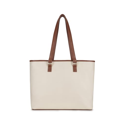 Fastrack WorkFlix Tote | 15” Laptop-Compatible Women’s Handbag | Beige Tote with tan Details & Gold Buckle Accents