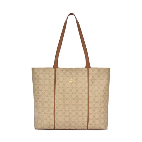Lavie Women's Mono Neghan Monogram Print Tote Bag for Women | Tote Bag for Work | Ladies purse | Stylish Shoulder Bag | Gift for Women, Taupe, L