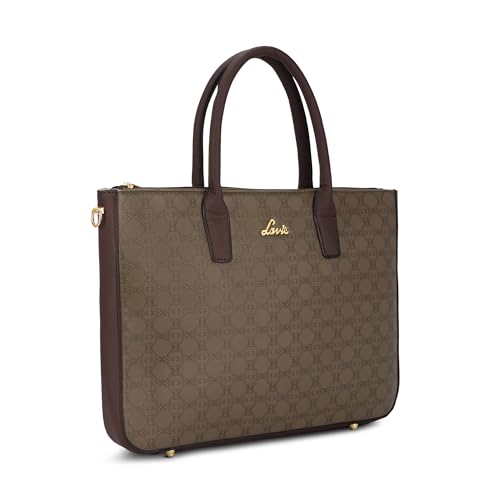 Lavie Women's Monoprint Raily Plus Laptop Tote Handbag | Fits Upto 15 Inch Laptop | Laptop Bag for Work | Ladies purse | Stylish Shoulder Bag | Gift For Women, Coffee, L