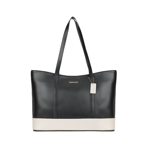 Fastrack Hustle Laptop Bag | Faux-Leather Tote Bag for Men & Women | 15-Inch Laptop Compatible | Black Bag with Gold Hardware & Double Handle | Zip Closure & Multiple Pockets for Organized Storage