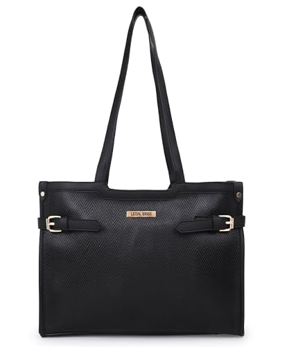 LEGAL BRIBE Stylish Buckle Tote Bag, Dark Black, One Size