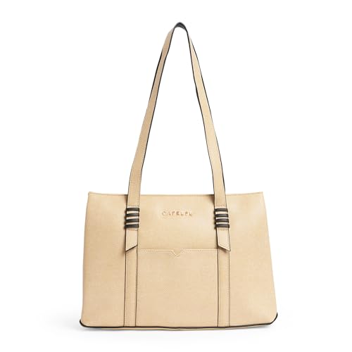 Roma Tote Medium Bag for Women|Stylish, Durable, Multi-Compartment Design for Work, Travel, Shopping |Comfortable Straps Shoulder Bag, Ideal for Laptop & Essentials, Beige, M, Western