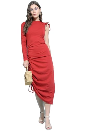 Tokyo Talkies Women's Polyester Blend Calf Length Dress (TTJ6006618_Orange Rust, ORANGE RUST, M
