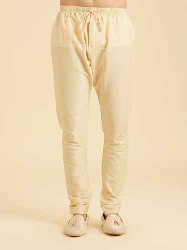 Manyavar Men's Art Silk Printed with Thread Work Kurta Set (2pcs), Beige, S