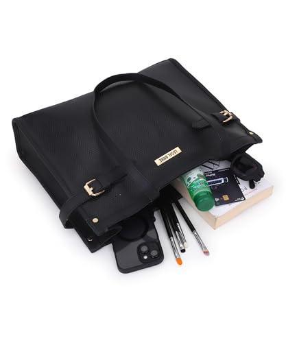LEGAL BRIBE Stylish Buckle Tote Bag, Dark Black, One Size