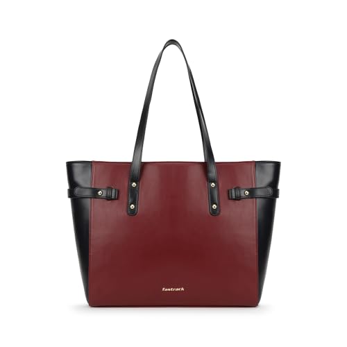 Fastrack Cherry Powermode Laptop Tote For Women | Cherry & Black Faux Leather Bag | Fits Upto 15" Laptop | Ladies Tote Bag with Zipper Closure & Utility Pockets