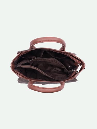 ZOUK Women's Konkona City Satchel Bag - | Jute | Vegan Leather Handcrafted With Detachable Sling Strap, Taj Guldasta, L