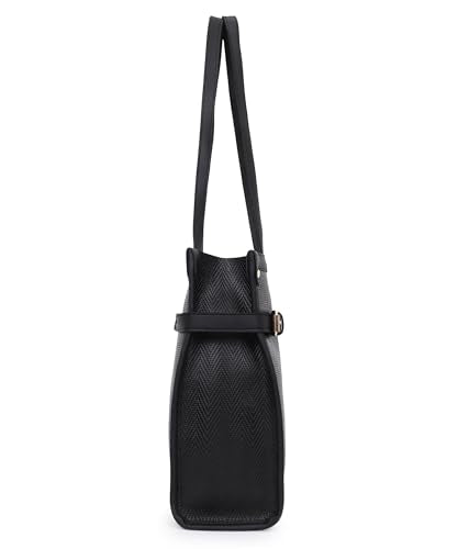 LEGAL BRIBE Stylish Buckle Tote Bag, Dark Black, One Size