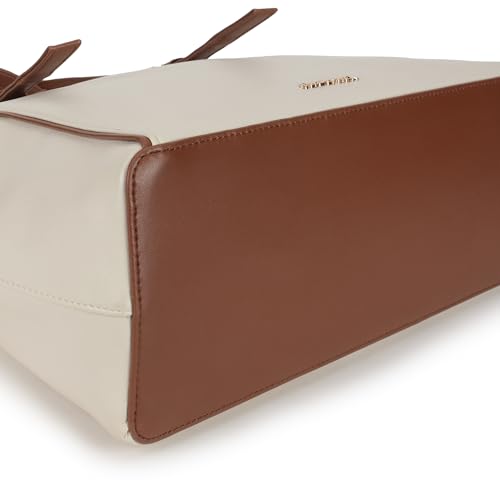 Fastrack WorkFlix Tote | 15” Laptop-Compatible Women’s Handbag | Beige Tote with tan Details & Gold Buckle Accents