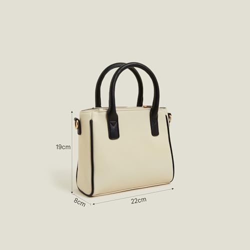 Accessorize London Women's Cream Two-Tone Faux Leather Handbag I Womens Bag| hand bags for women stylish, Cream, M