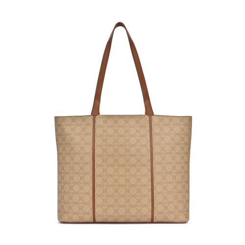 Lavie Women's Mono Neghan Monogram Print Tote Bag for Women | Tote Bag for Work | Ladies purse | Stylish Shoulder Bag | Gift for Women, Taupe, L