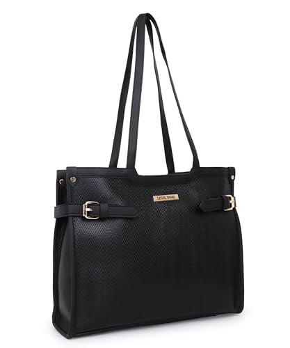 LEGAL BRIBE Stylish Buckle Tote Bag, Dark Black, One Size