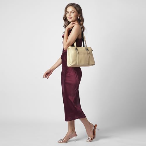 Roma Tote Medium Bag for Women|Stylish, Durable, Multi-Compartment Design for Work, Travel, Shopping |Comfortable Straps Shoulder Bag, Ideal for Laptop & Essentials, Beige, M, Western