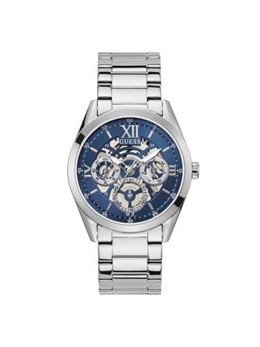 GUESS Men's Multi-Function Silver-Tone Stainless Steel Watch 42mm