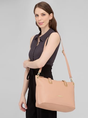 Caprese Amelia Satchel Handbag for Women Shoulder Bag with Multiple Pockets| Trendy and Functional Spacious Design Ideal for Work Everyday Outings and Travel, Skin, M, Western