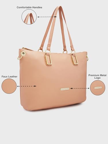 Caprese Amelia Satchel Handbag for Women Shoulder Bag with Multiple Pockets| Trendy and Functional Spacious Design Ideal for Work Everyday Outings and Travel, Skin, M, Western