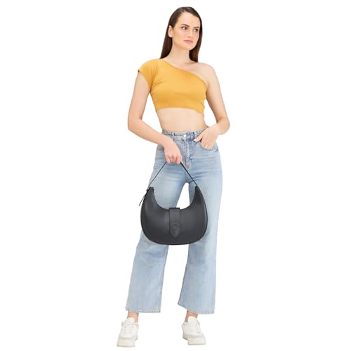 Caprese Celia Hobo, Black-Large | Solid Designed Shoulder Bag for Women | Spacious Compartment | Perfect for Casual & Daily Use, Black