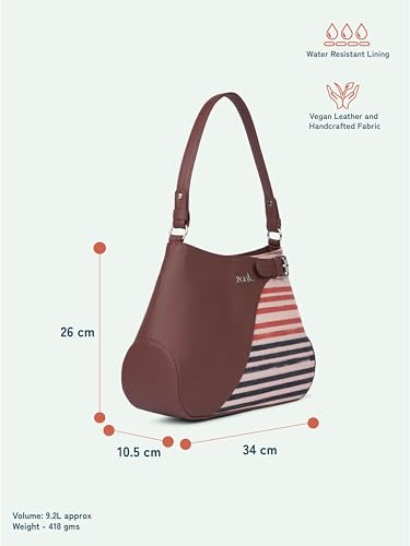 ZOUK Ira Handbag | Stylish Women's Handbag | Luxury Shoulder Bag for Women | Trendy | Fancy Ladies Handbags | Small Purse for Events | Water-Resistant | WavBeach, Qutub Stripes, M