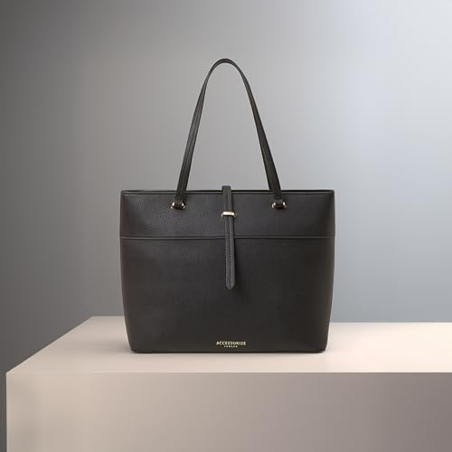 Accessorize London Women's Large Faux Leather Tote Bag I Womens Bag| hand bags for women stylish, Black, M