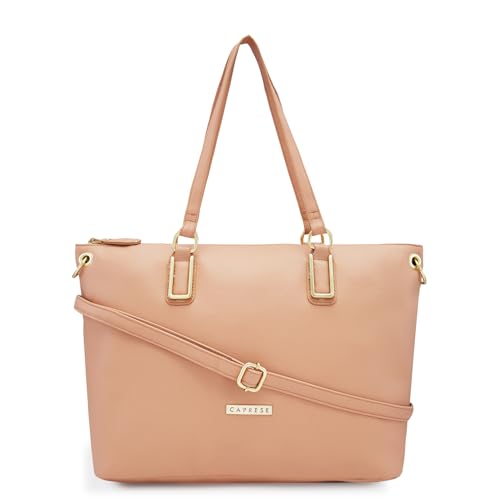 Caprese Amelia Satchel Handbag for Women Shoulder Bag with Multiple Pockets| Trendy and Functional Spacious Design Ideal for Work Everyday Outings and Travel, Skin, M, Western