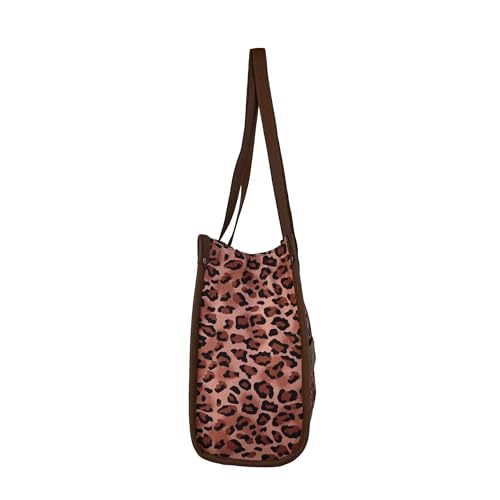 ENSAC Women’s Pink Leopard Print Tote Bag, Stylish Large Shoulder Bag for Office, College, Travel & Shopping