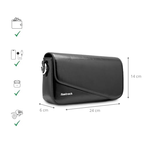 Fastrack VibeCheck shoulder bag | Black Faux-Leather Women’s Handbags | Party Pack Sling for Casual & Party Carry