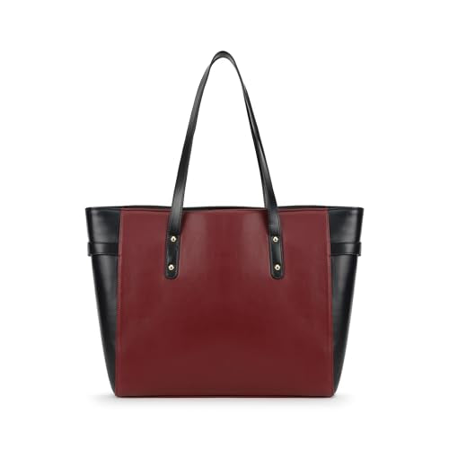 Fastrack Cherry Powermode Laptop Tote For Women | Cherry & Black Faux Leather Bag | Fits Upto 15" Laptop | Ladies Tote Bag with Zipper Closure & Utility Pockets