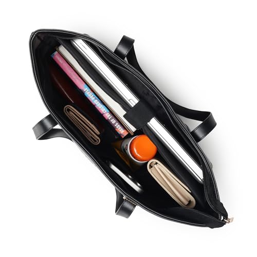 Fastrack Hustle Laptop Bag | Faux-Leather Tote Bag for Men & Women | 15-Inch Laptop Compatible | Black Bag with Gold Hardware & Double Handle | Zip Closure & Multiple Pockets for Organized Storage