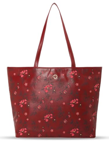 Caprese Snow Tote Bag, Large | Stylish Floral Print Handbag for Women with Laptop Compartment | Spacious, Versatile Office & Daily Essentials Tote | Shoulder Straps, Zipper Closure, Maroon, L
