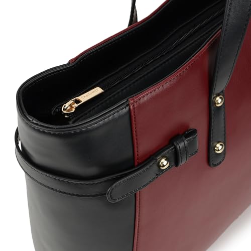 Fastrack Cherry Powermode Laptop Tote For Women | Cherry & Black Faux Leather Bag | Fits Upto 15" Laptop | Ladies Tote Bag with Zipper Closure & Utility Pockets