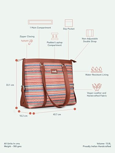 ZOUK OUK Women's Office Bag With External Pocket and Double Handles Shoulder Strap |, Bhuj Rabari, L