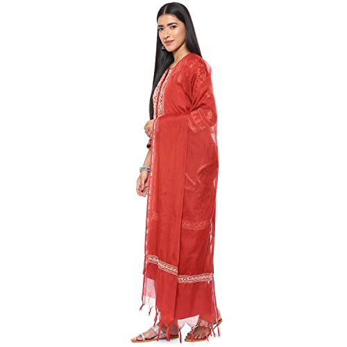 BIBA Ladies Cotton Straight Embroidered Costume Set, terracotta, XL