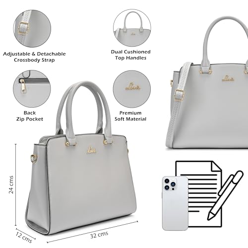 Lavie Women's Ushawu Medium Satchel Bag for Women | Satchel Handbag for Work | Ladies purse | Stylish Shoulder Bag | Gift for Women, Lt Grey, M