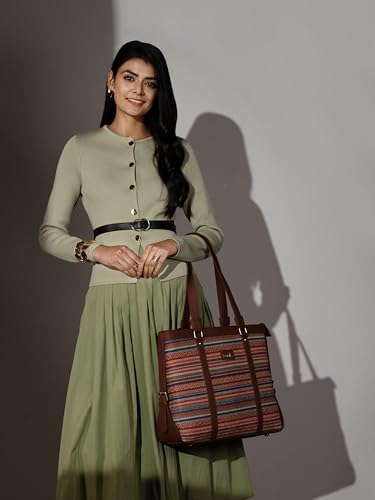 ZOUK OUK Women's Office Bag With External Pocket and Double Handles Shoulder Strap |, Bhuj Rabari, L