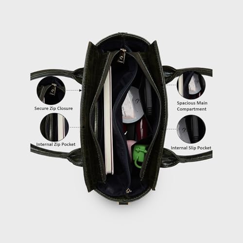 Caprese Cristina Satchel Medium Green Bag with Adjustable & Detachable Strap - Versatile Shoulder, Crossbody & Handheld Bag for Work, Travel, and Everyday Use - Spacious with Multiple Compartments