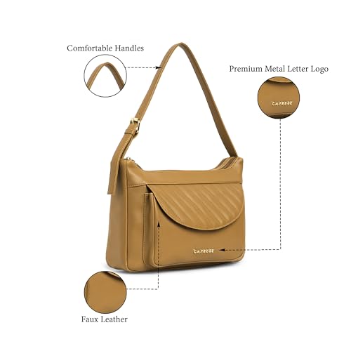Caprese Jessica Hobo Medium Bag for Women Shoulder Bag with Adjustable Strap|Back Zip|Trendy New Shape, Spacious Design, Ideal for Office, Daily Use, and Travel, Brown, M