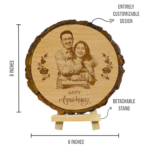 Shivansh Gifts Wooden Engrave Photo Frame Anniversary Gift s for Couple Customize Gift For Wife Husband (6 inch slice)