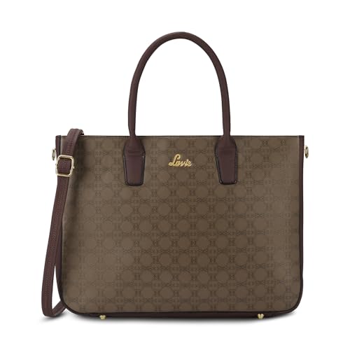 Lavie Women's Monoprint Raily Plus Laptop Tote Handbag | Fits Upto 15 Inch Laptop | Laptop Bag for Work | Ladies purse | Stylish Shoulder Bag | Gift For Women, Coffee, L