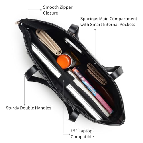 Fastrack Hustle Laptop Bag | Faux-Leather Tote Bag for Men & Women | 15-Inch Laptop Compatible | Black Bag with Gold Hardware & Double Handle | Zip Closure & Multiple Pockets for Organized Storage