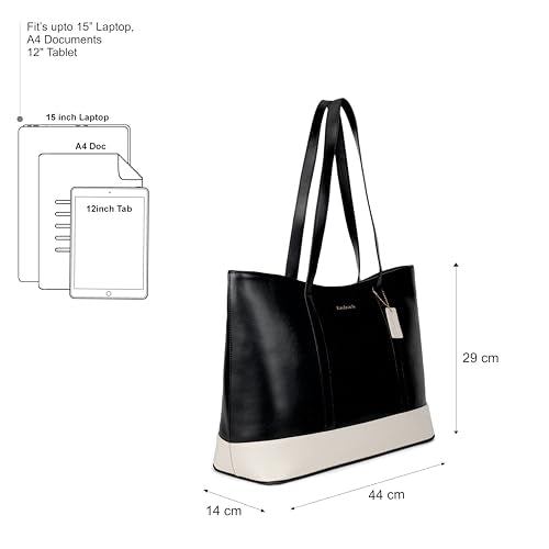 Fastrack Hustle Laptop Bag | Faux-Leather Tote Bag for Men & Women | 15-Inch Laptop Compatible | Black Bag with Gold Hardware & Double Handle | Zip Closure & Multiple Pockets for Organized Storage