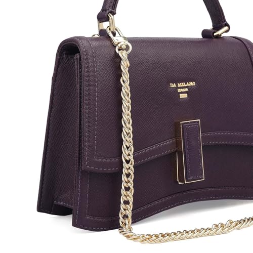 Da Milano Leather Satchel Bag for Women, Grapevine, S
