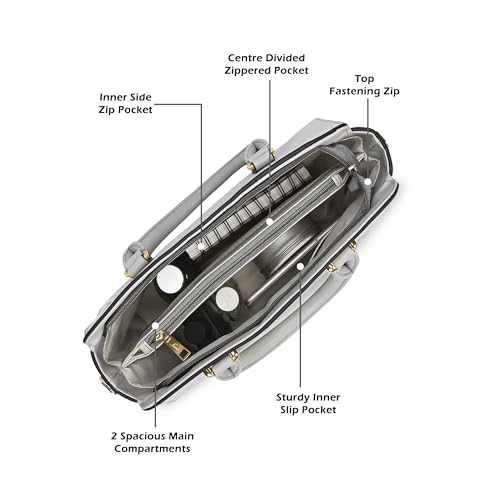 Lavie Women's Ushawu Medium Satchel Bag for Women | Satchel Handbag for Work | Ladies purse | Stylish Shoulder Bag | Gift for Women, Lt Grey, M